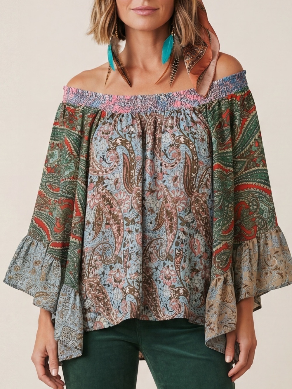 Gold&SilverParis Paisley Peasant Top Wing sleeve maximalist Festival blouse